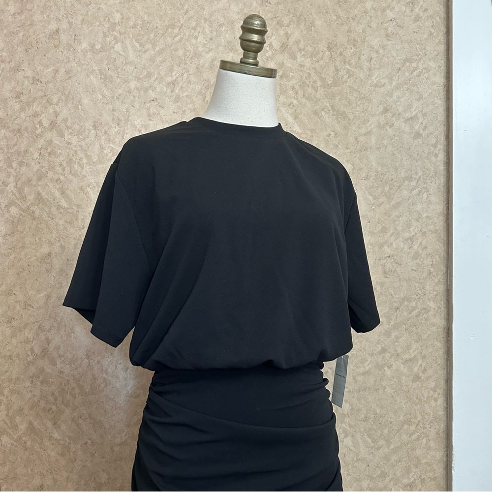 NWT Abercrombie & Fitch Black Ruched Knit Mini Dress - Picture 2 of 11